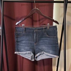 Refuge Dark Denim Midi Jean Shorts